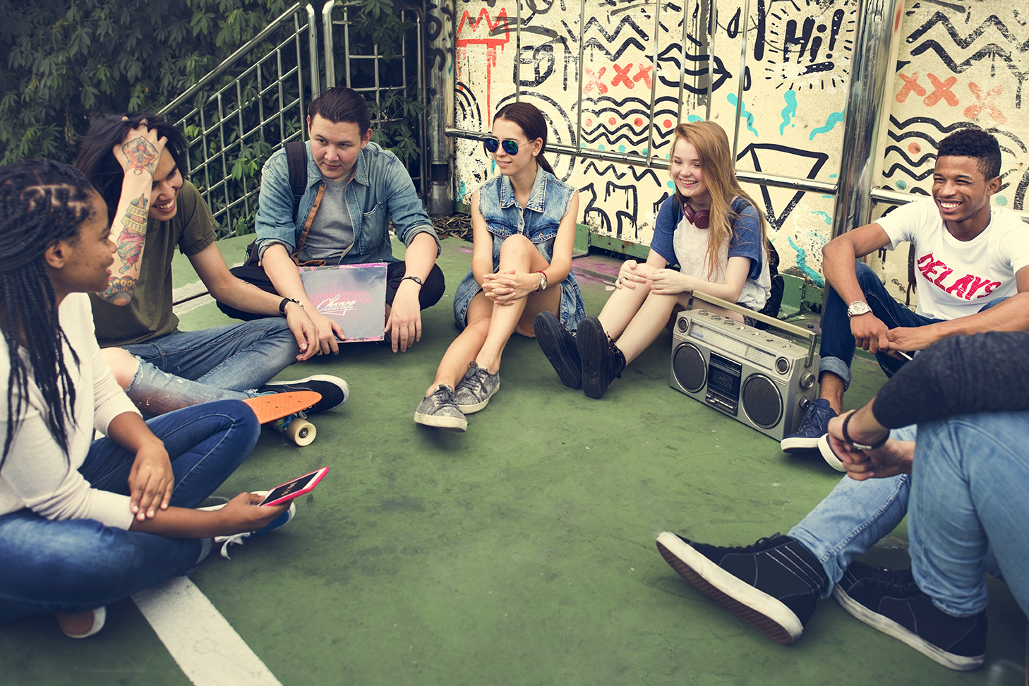 Teenage Friends Hanging Out in a Semi Circle